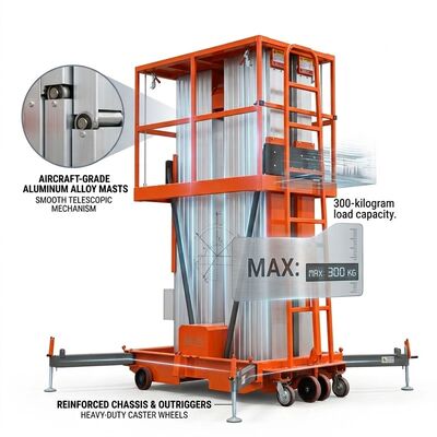 Quality 200 Kilogram 300 Kilogram Lift Mast Heavy Duty Triple Mast Lift factory