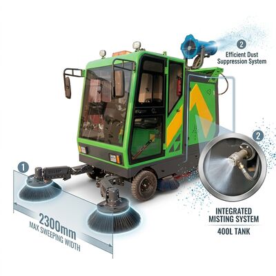 kwaliteit 48V 150A Battery Electric Street Sweeper 1500W Pump EV Street Sweeper fabriek